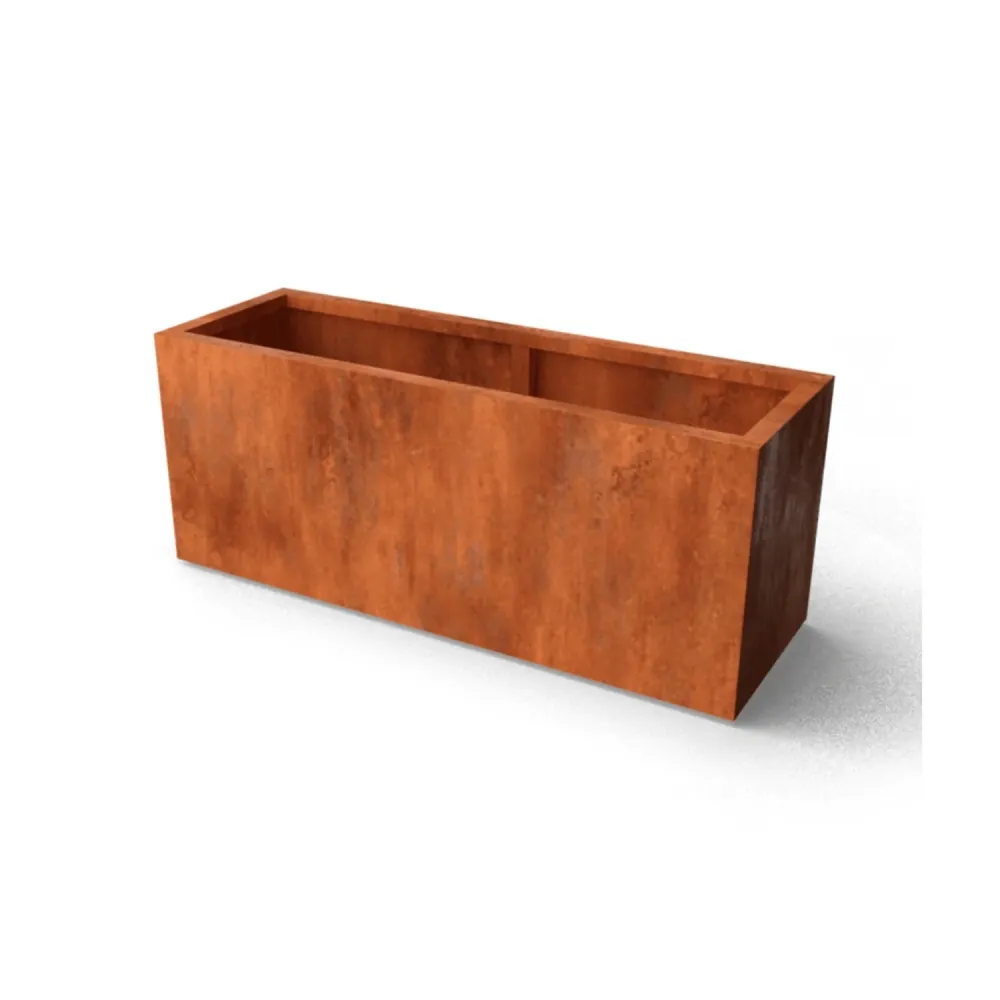 Bac à plantes allongé en acier Corten avec fond 100 x 40 x 40 cm Geroba