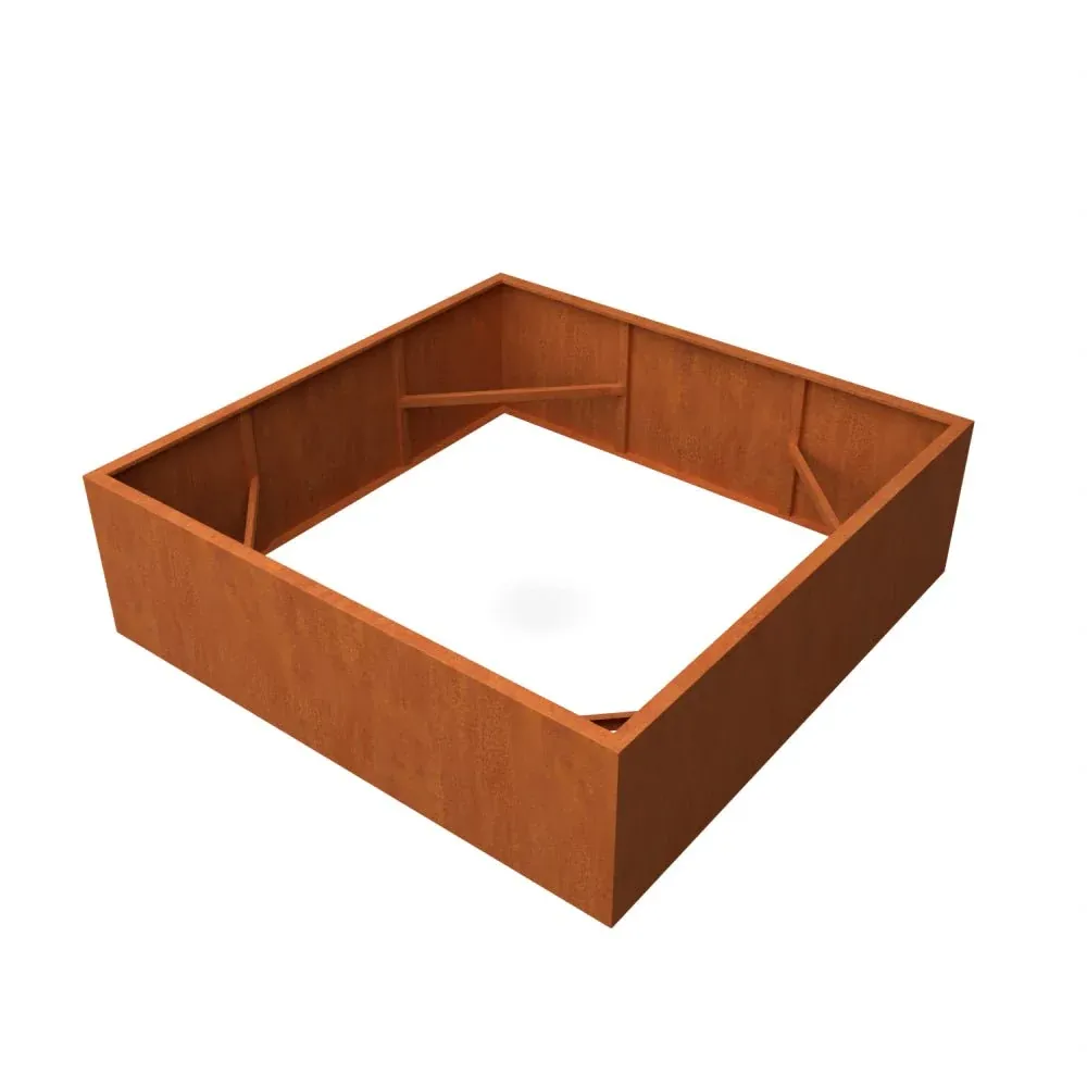 Bac à plantes carré en acier Corten sans fond 200 x 200 x 60 cm Geroba