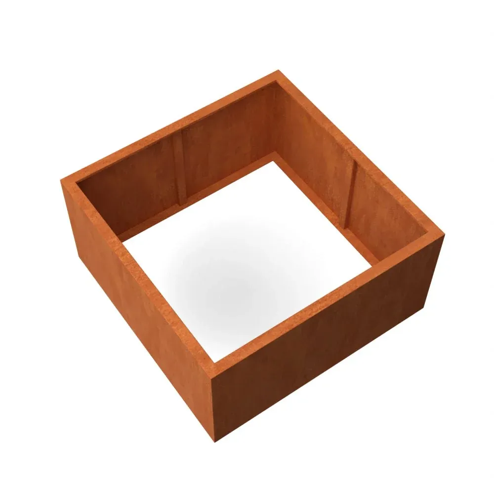 Bac à plantes carré en acier Corten sans fond 120 x 120 x 60 cm Geroba