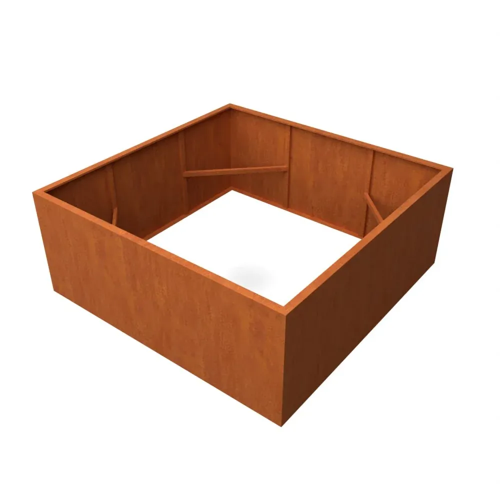 Bac à plantes carré en acier Corten sans fond 200 x 200 x 80 cm Geroba