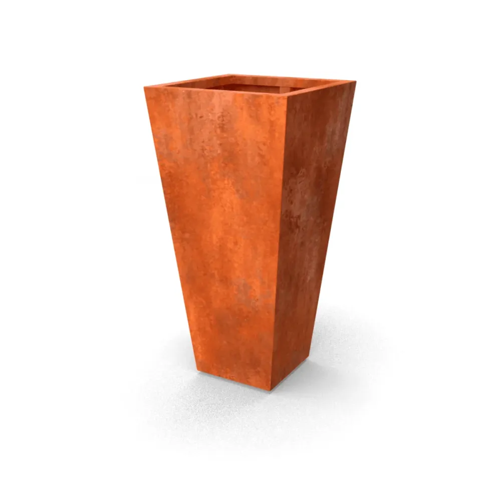 Bac à plantes conique en acier Corten avec fond 60 x 60 x 120 cm Geroba