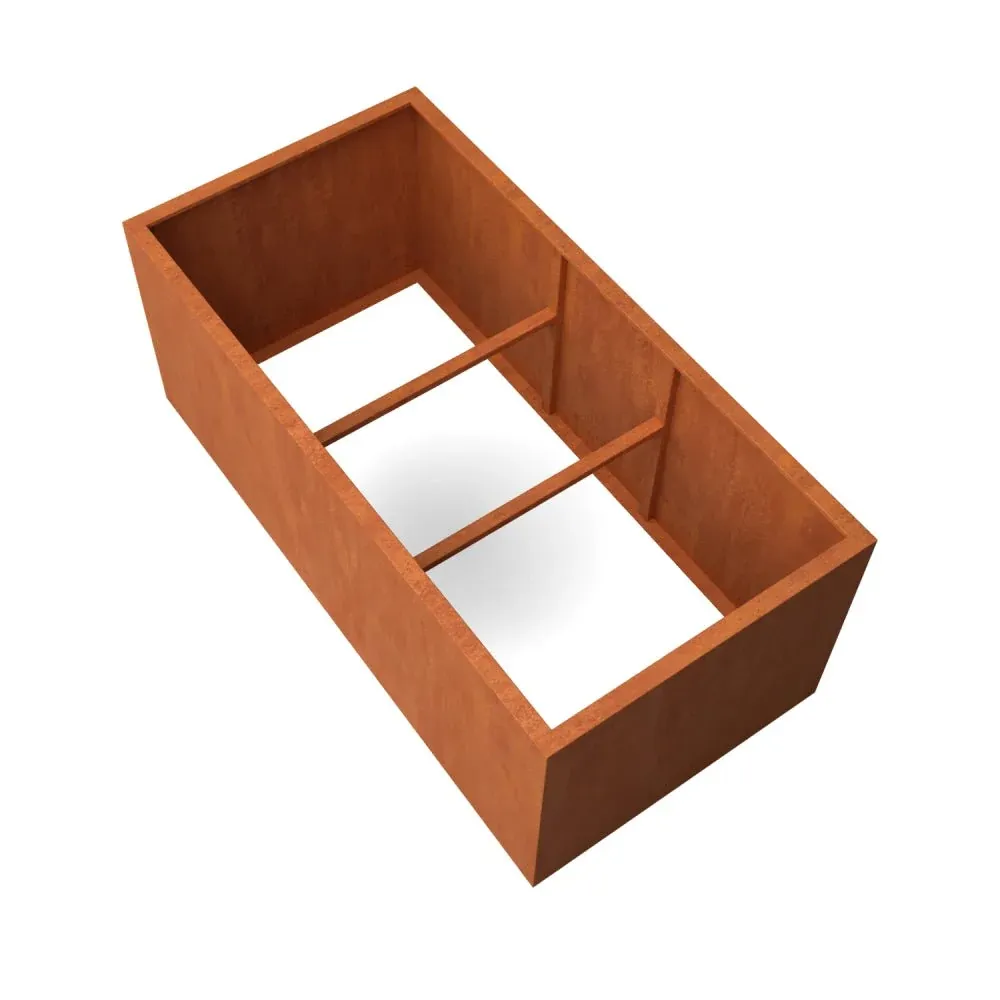 Jardinière allongée en acier Corten sans fond 200 x 100 x 80 cm Geroba