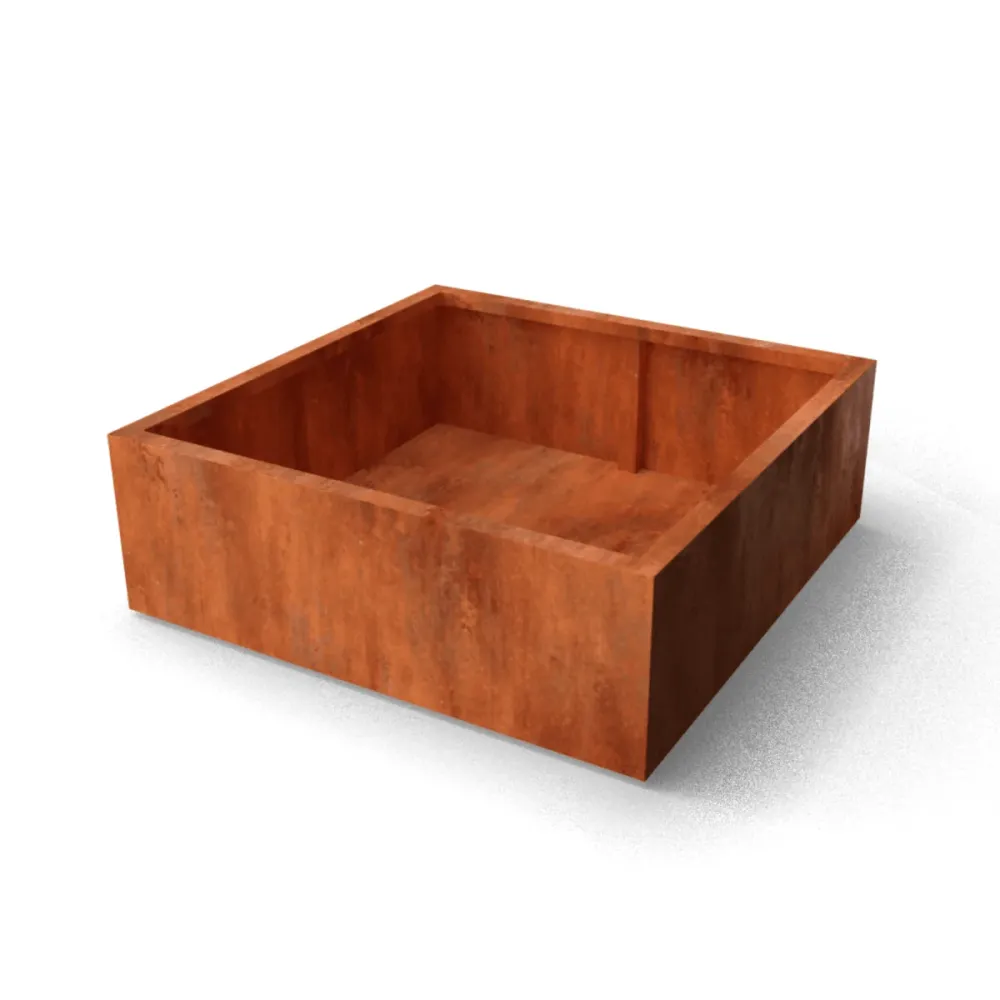 Jardinière carrée en acier Corten avec fond 120 x 120 x 40 cm Geroba