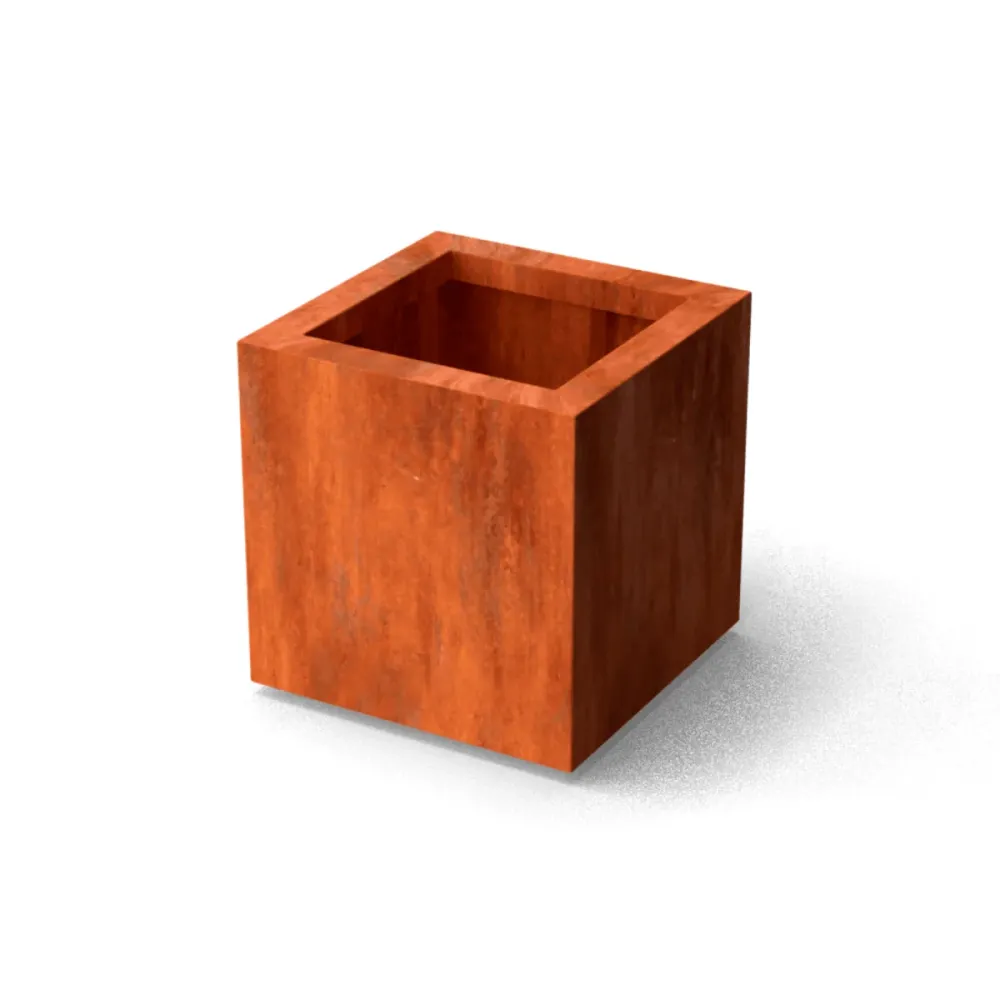 Jardinière carrée en acier Corten avec fond 40 x 40 x 40 cm Geroba