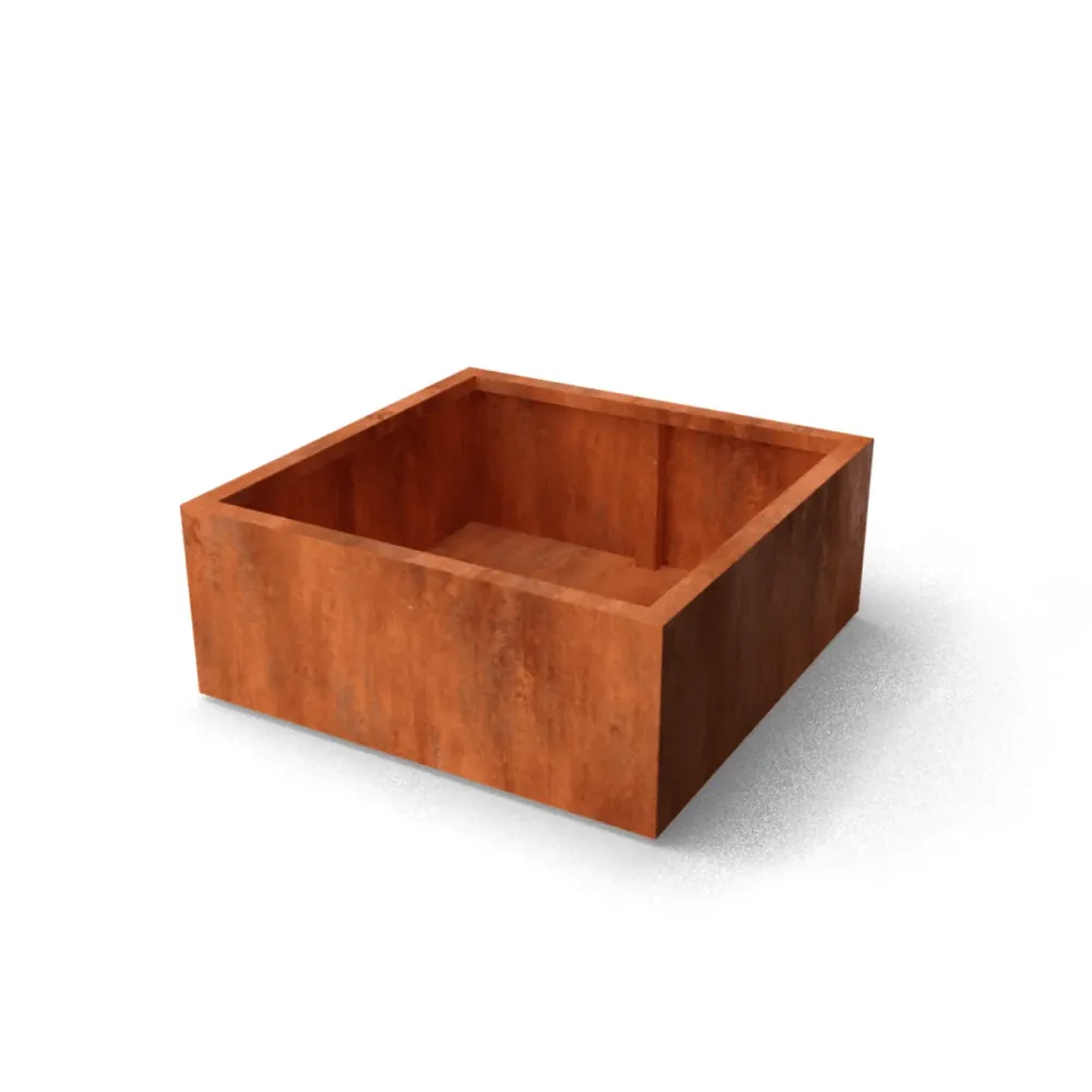 Jardinière carrée en acier Corten avec fond 100 x 100 x 40 cm Geroba