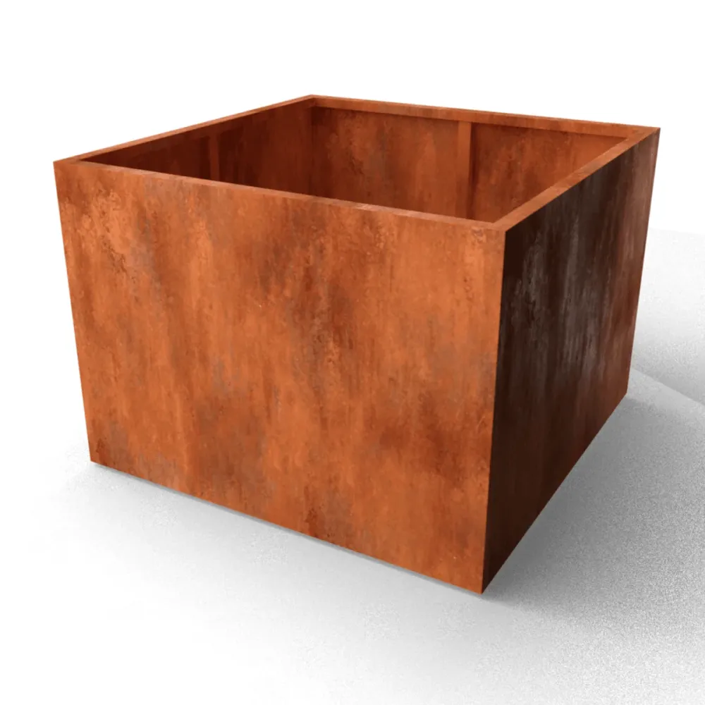 Jardinière carrée en acier Corten avec fond 140 x 140 x 80 cm Geroba