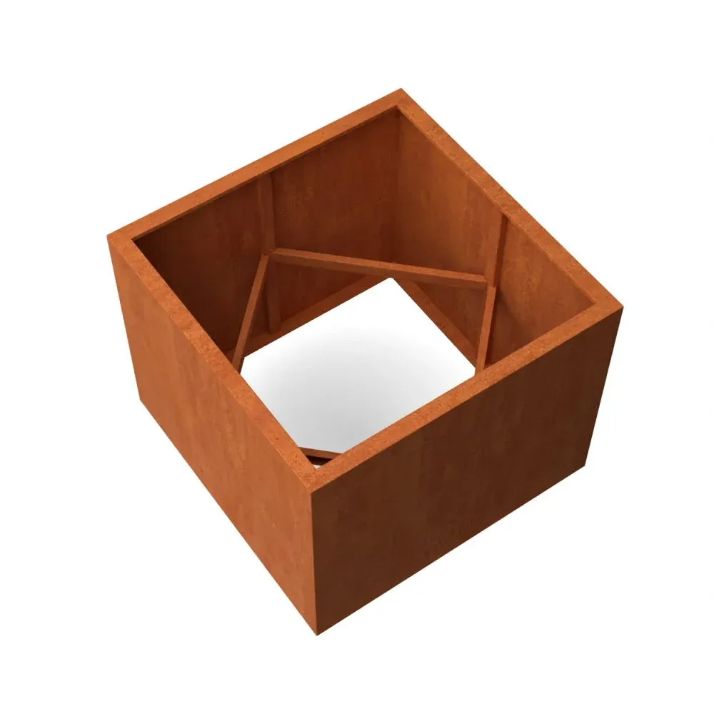 Jardinière carrée en acier Corten sans fond 100 x 100 x 80 cm Geroba