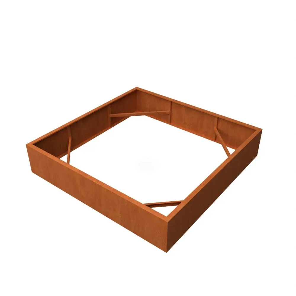 Jardinière carrée en acier Corten sans fond 200 x 200 x 40 cm Geroba