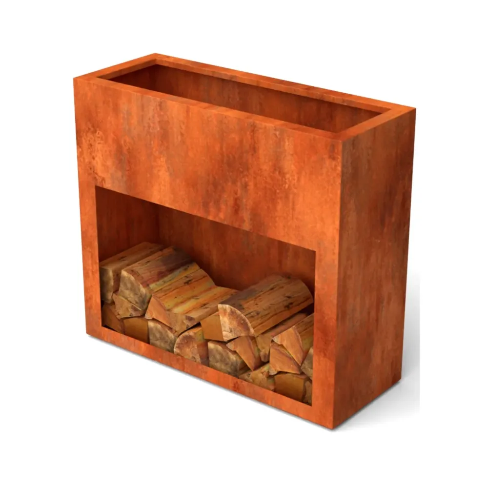 Jardinière Geroba Landa en acier corten avec rangement bois 100x38,5x90 cm