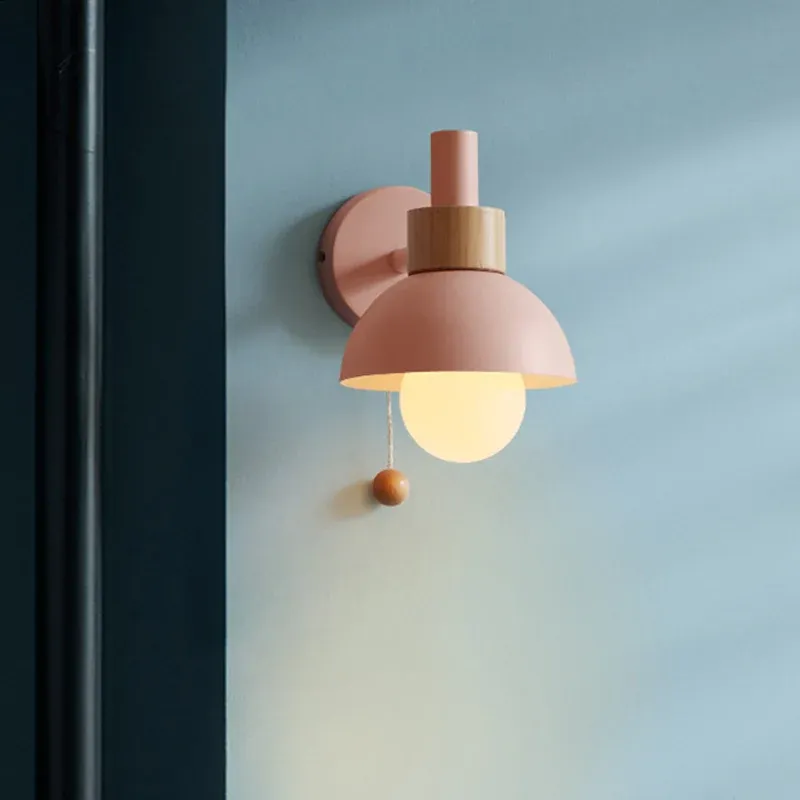 Applique de chevet 1 tête Macaron blanc/rose/jaune, luminaire avec abat-jour en métal bombé Clearhalo