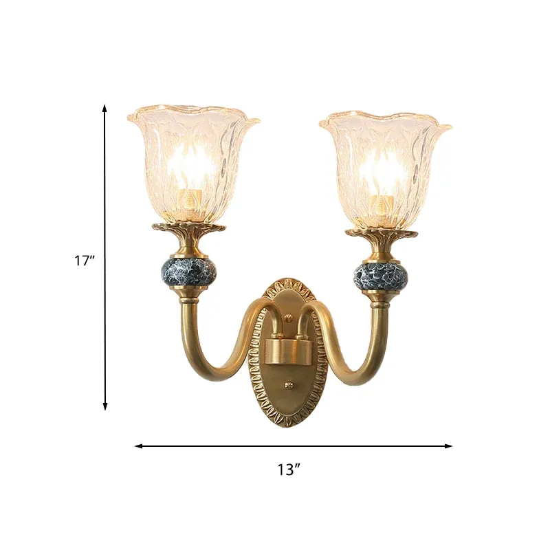 Applique florale pour chambre à coucher, luminaire Antique en verre transparent, 1/2 lumières, applique murale dorée avec...