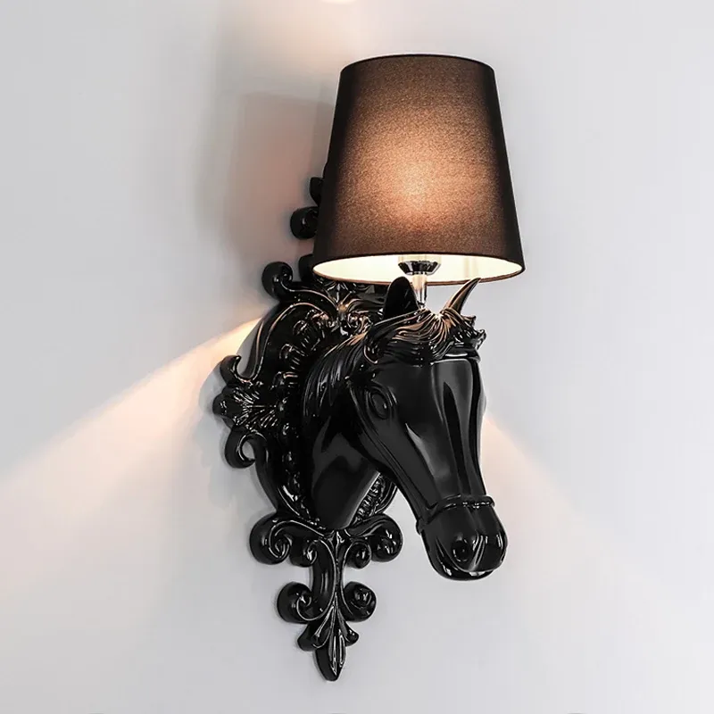 Applique murale classique en résine noire/blanche, 1 ampoule, avec abat-jour en tissu conique Clearhalo