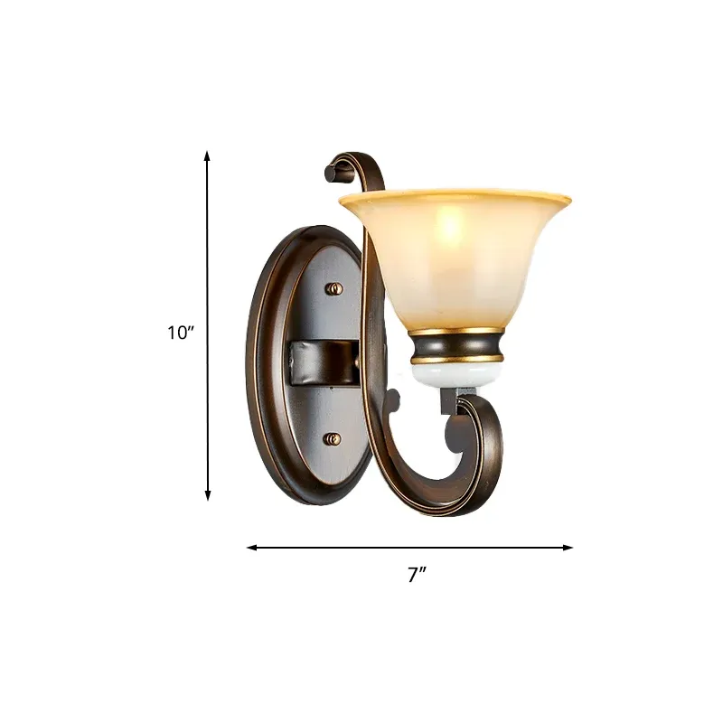 Applique murale cloche 1/2 lumières style antique applique murale en verre dépoli noir avec bras courbé pour chambre à cou...