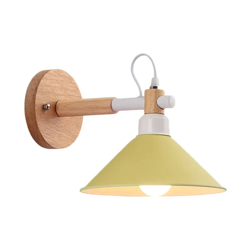 Applique murale en forme de pyramide macaron en métal et bois, applique murale à 1 lumière pour salle à manger Clearhalo