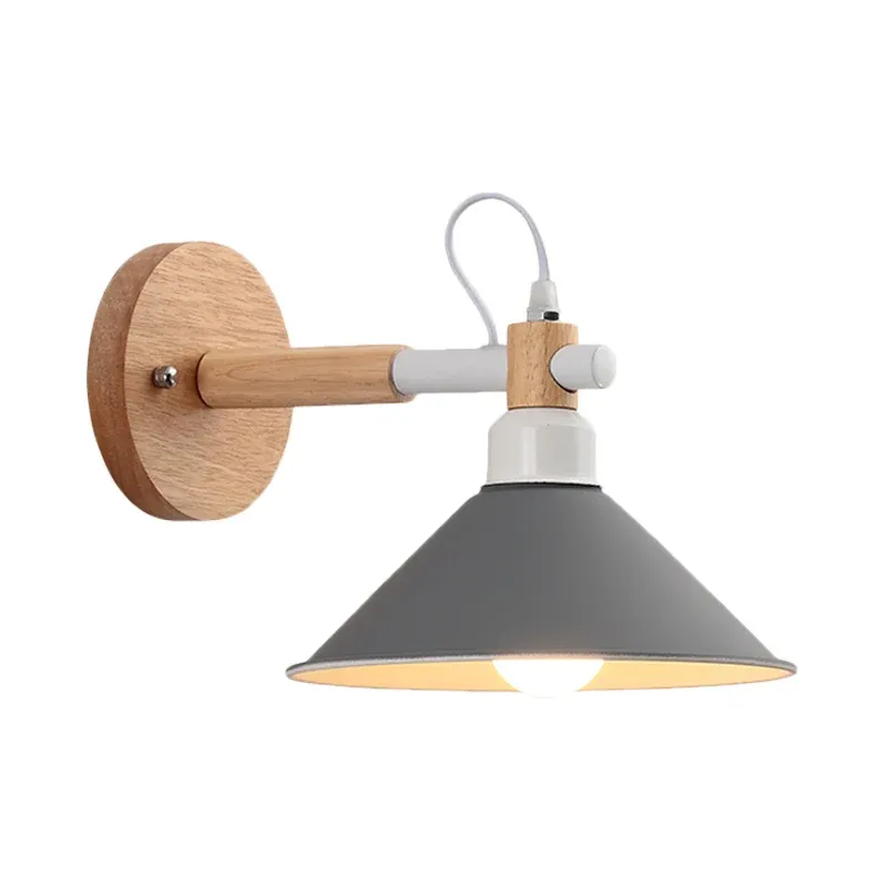 Applique murale en forme de pyramide macaron en métal et bois, applique murale à 1 lumière pour salle à manger Clearhalo