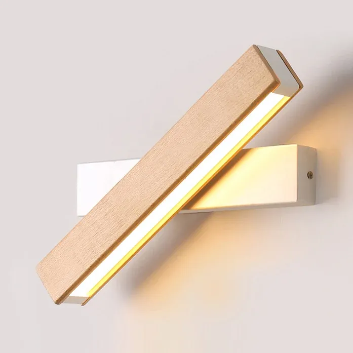Applique murale linéaire rotative blanc/noir, lampe de lecture en bois à lumière unique moderne en lumière chaude/blanche/...