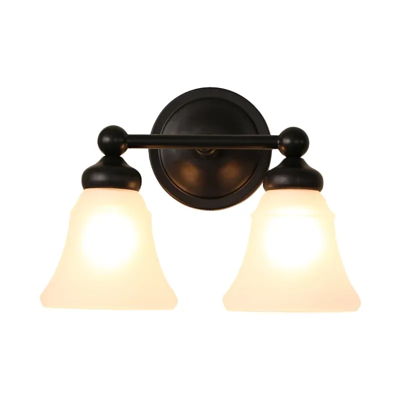 Applique murale à 2 lumières pour salon de campagne avec abat-jour en verre opale en forme de cloche en noir Clearhalo