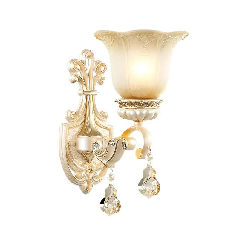Applique murale en verre Beige Floral à volants, luminaire mural de Style rétro pour salon avec drapage en cristal Clearhalo