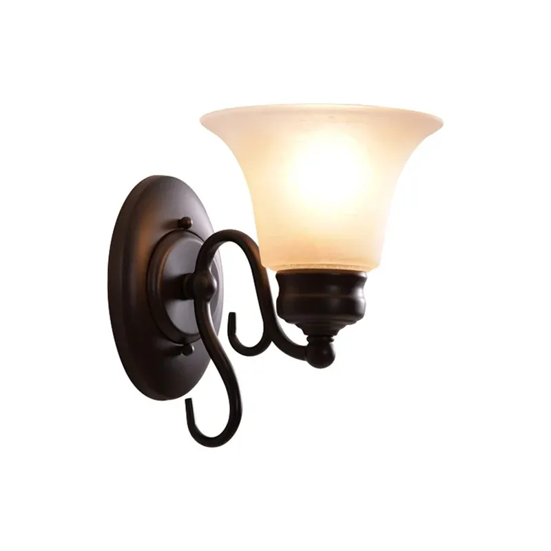 Applique murale en verre blanc Bell, éclairage de style campagnard, 1 lumière, luminaire mural d'intérieur en noir Clearhalo