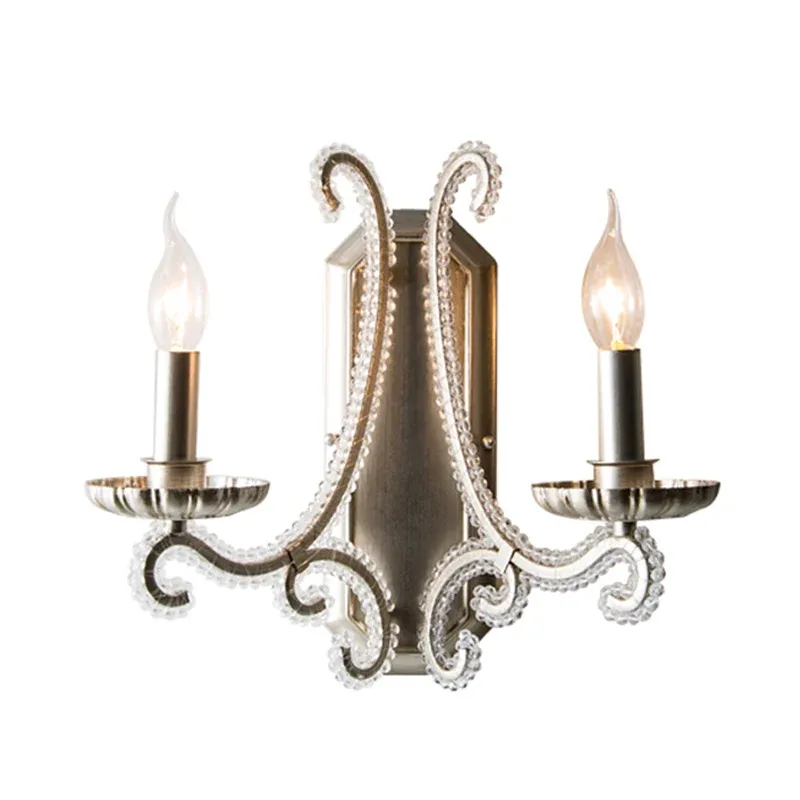 Argent 1/2 ampoules applique campagne K9 cristal candélabre applique murale pour salon Clearhalo