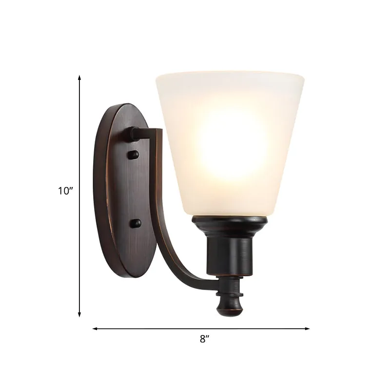 Éclairage mural conique en verre de lait Vintage 1 tête salon applique murale luminaire en noir Clearhalo