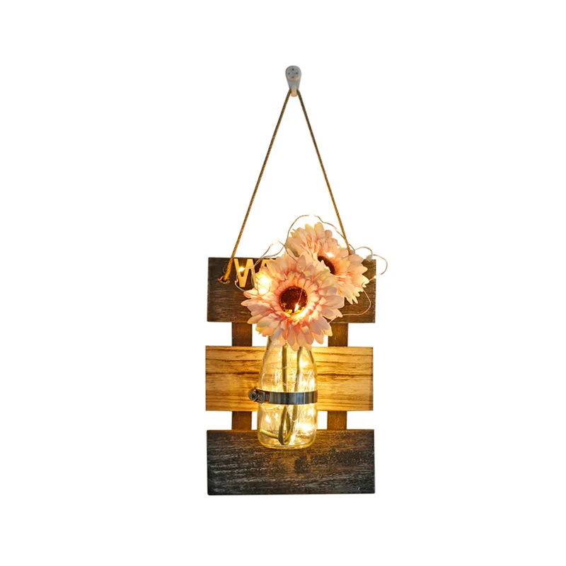 Guirlande lumineuse nordique avec accent de fleurs, pour magasin de thé, pot en verre transparent, lampe murale en rose/bl...
