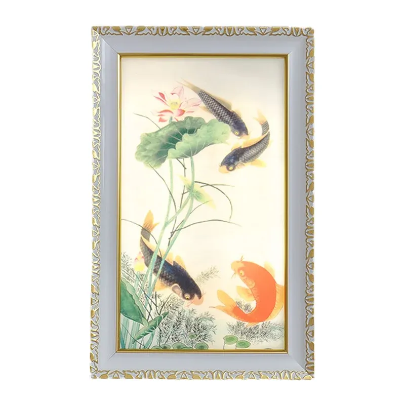 Lampe murale rectangulaire rouge et noire, LED orientale, en acrylique, avec motif de poisson et de feuille de Lotus Clear...