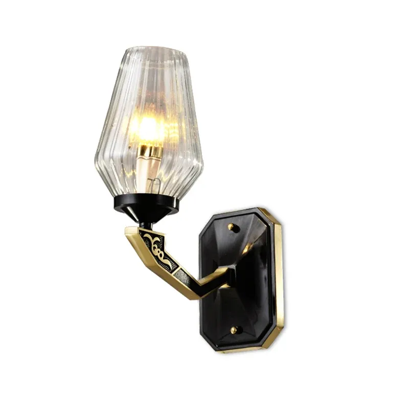 Lampe murale à 1 tête, luminaire traditionnel en verre nervuré transparent en diamant noir Clearhalo