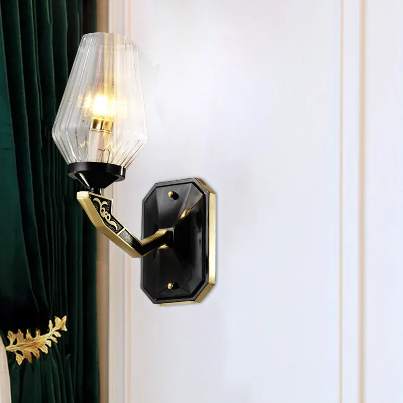 Lampe murale à 1 tête, luminaire traditionnel en verre nervuré transparent en diamant noir Clearhalo