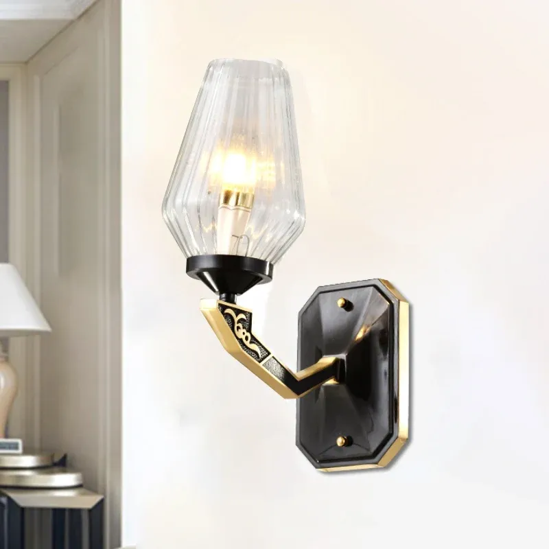 Lampe murale à 1 tête, luminaire traditionnel en verre nervuré transparent en diamant noir Clearhalo