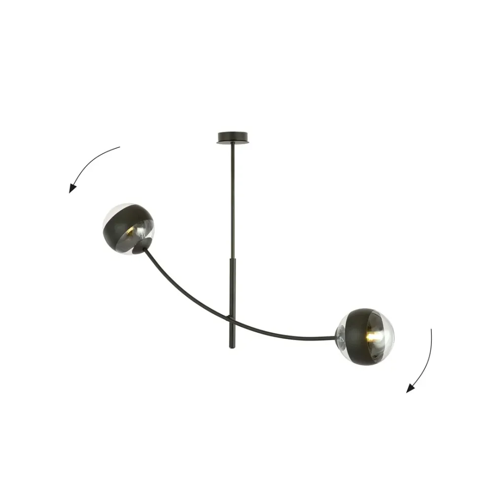 Plafonnier HUNTER 2L, D14 noir, E14 Emibig