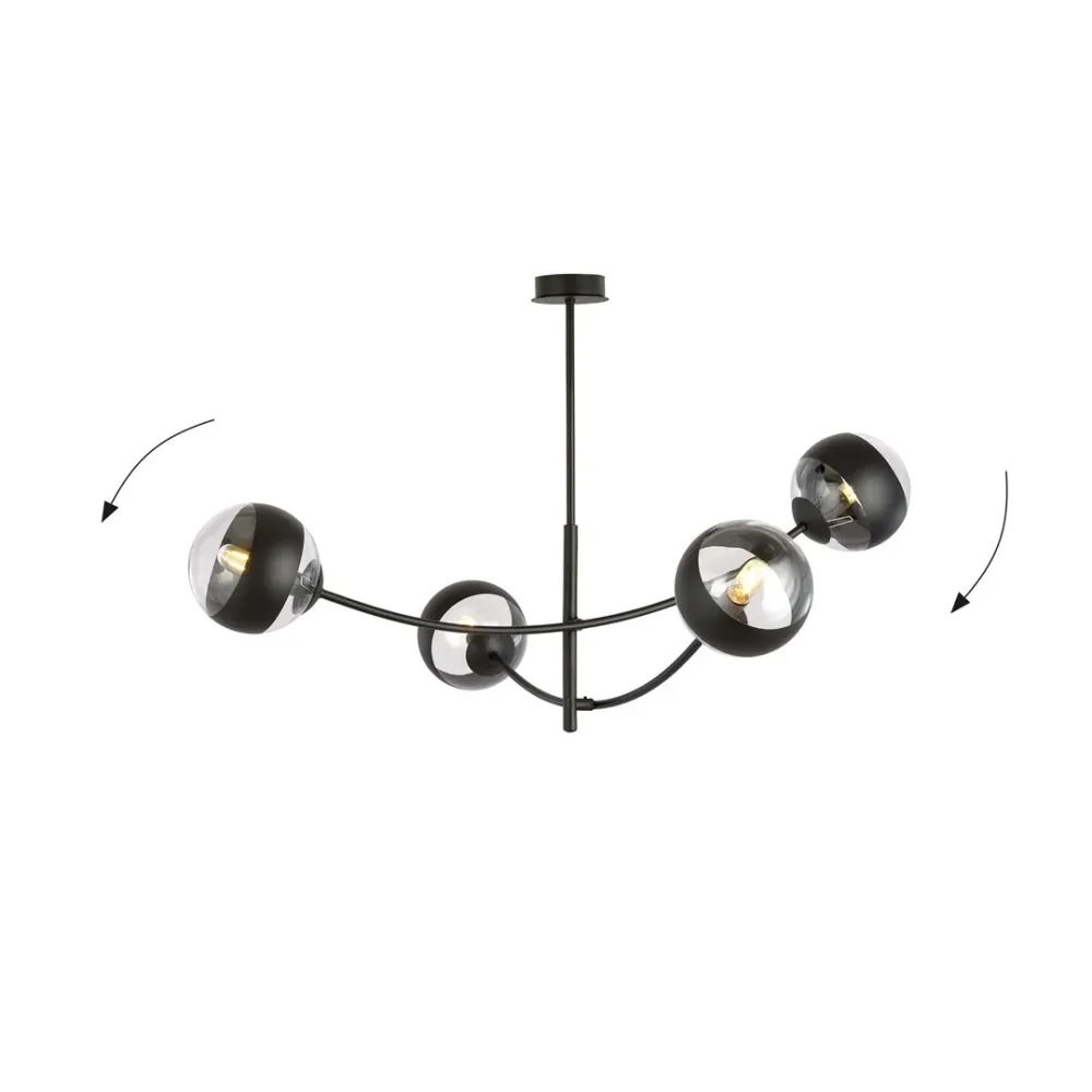Plafonnier HUNTER 4L, D14 noir, E14 Emibig
