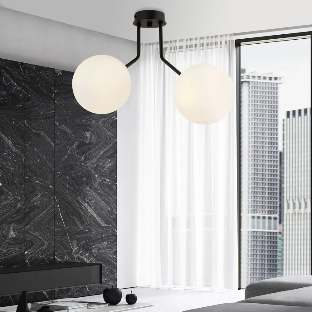 Plafonnier NOVA 2L, D15 noir, E14 Emibig