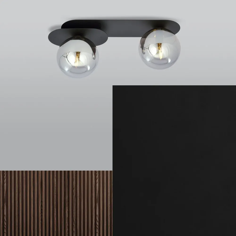 Plafonnier PLAZA 2L, D14 noir, E14 Emibig
