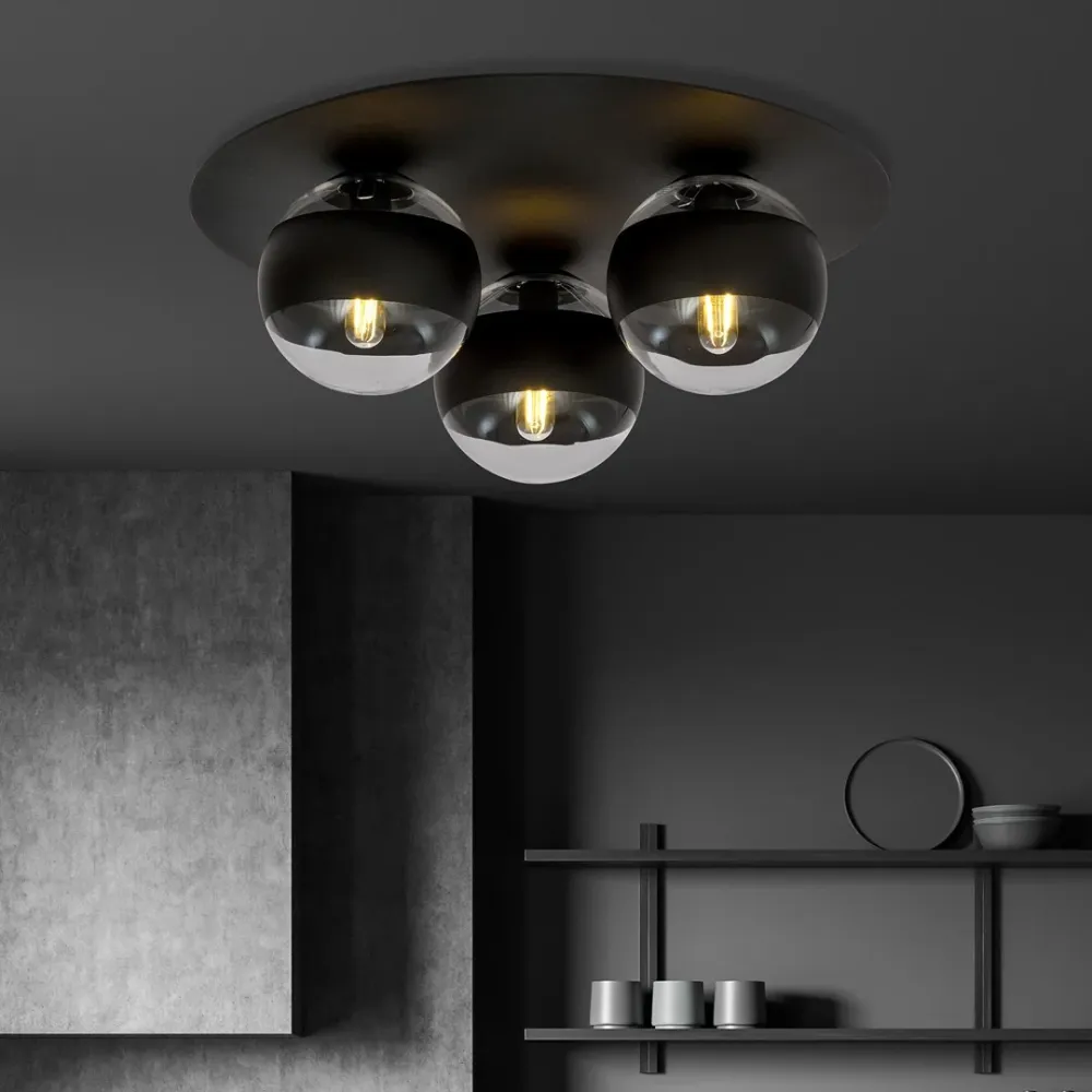 Plafonnier SOLAIRE 3L, D14 noir, E14 Emibig