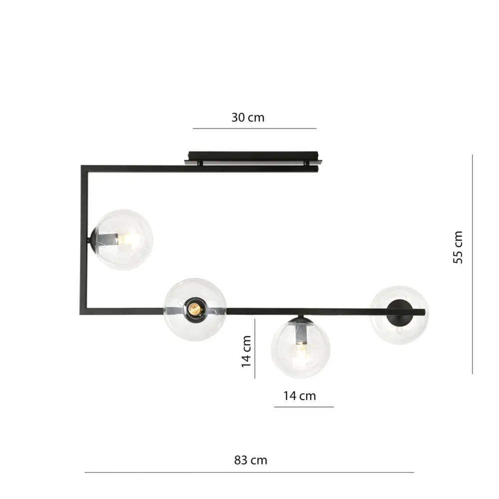 Plafonnier SOMA 4L, D14 noir, E14 Emibig