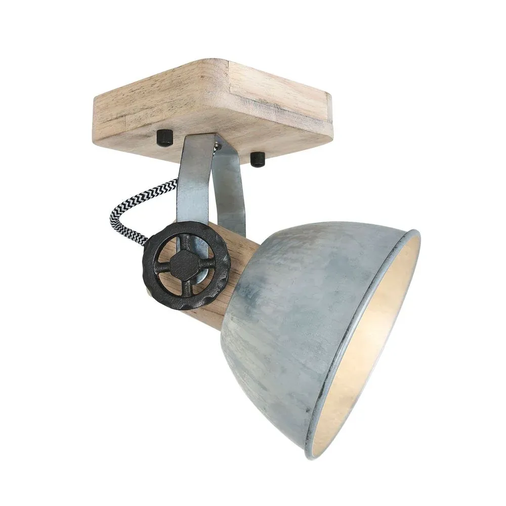Spot de plafond Mexlite Gearwood 1L, éclairage métal et bois, culot E27
