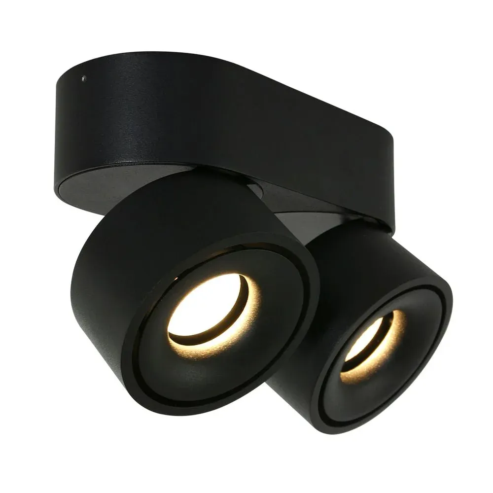 Spots de plafond Mexlite Fez Noir 2L, LED noire en plastique