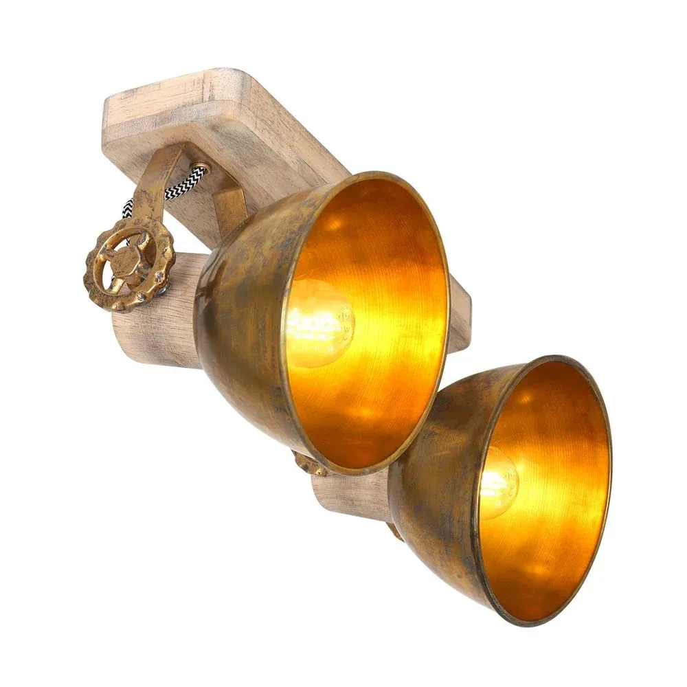 Spots de plafond Mexlite Gearwood 2L, culot E27, en métal bronze