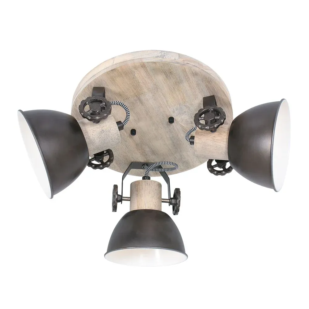Spots de plafond Mexlite Gearwood 3L, métal anthracite