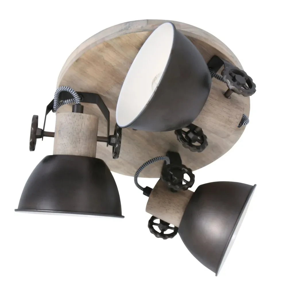 Spots de plafond Mexlite Gearwood 3L, métal anthracite