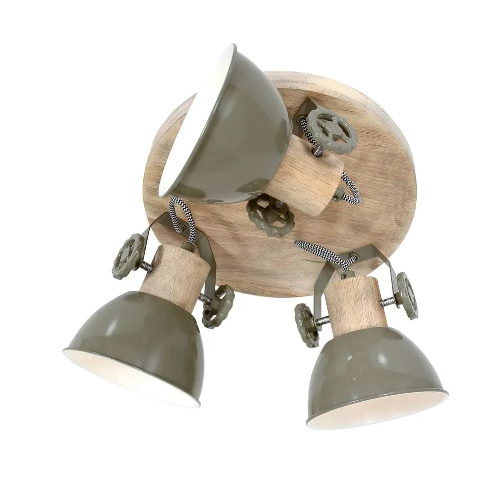 Spots de plafond Mexlite Gearwood 3L, métal vert