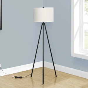 I 9735 – Lampadaire trépied 63 po – Métal noir abat-jour ivoire Monarch