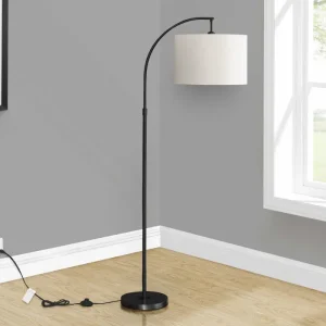 I 9749 – Lampadaire arc 65 po métal noir abat-jour ivoire Monarch