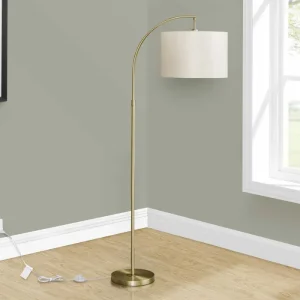 I 9750 – Lampadaire arc 65 po laiton – Abat-jour ivoire Monarch
