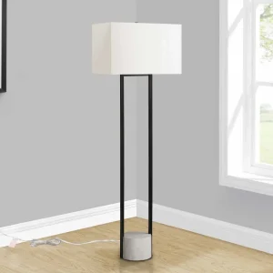 I 9752 – Lampadaire 62 po noir métal – Abat-jour lin ivoire Monarch