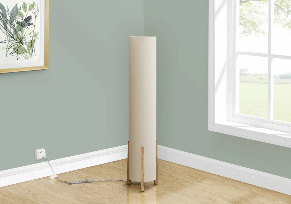 I 9755 – Lampe sur pied 50 po – Base bois brun abat-jour ivoire Monarch