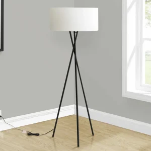 I 9756 – Lampadaire trépied 62 po – Métal noir abat-jour ivoire Monarch