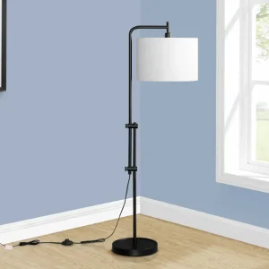 I 9760 – Lampadaire arc 63 po métal noir abat-jour ivoire Monarch