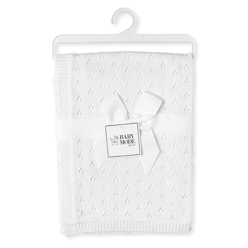 Couverture 100 % coton Pointelle de Baby Mode Signature - Blanc